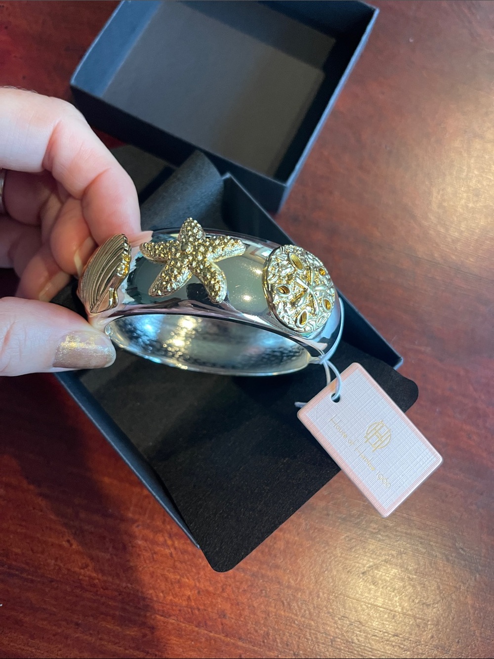 House of Harlow 1960 Silver Bracelet with Gold Sea Motifs